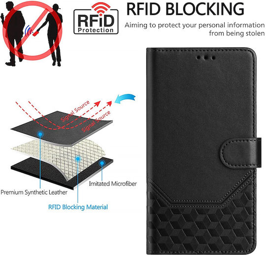 Tel1 Tcl 50 Se Honeycomb Embossing Rfid Калъф Книга Черен