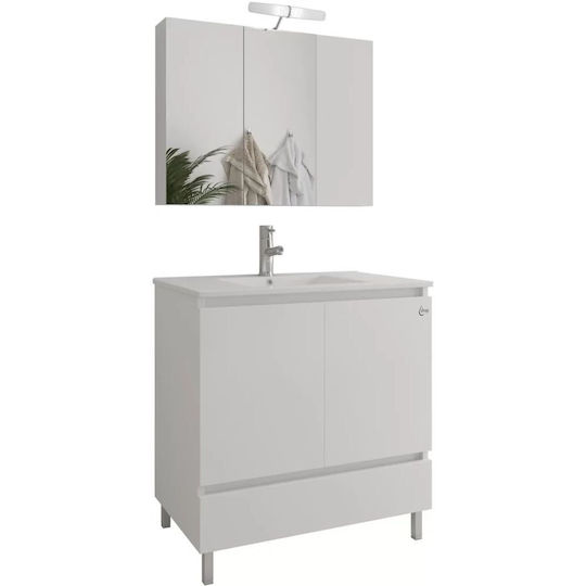 Drop Delta 75 Πάγκος με Νιπτήρα & Καθρέπτη με Φως Μ75xΒ45xΥ80cm Λευκό