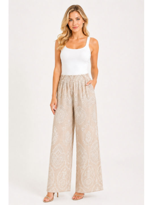 Women's Linen Pantaloons in Regular Fit Beige SC-L8351-26TR-Beige