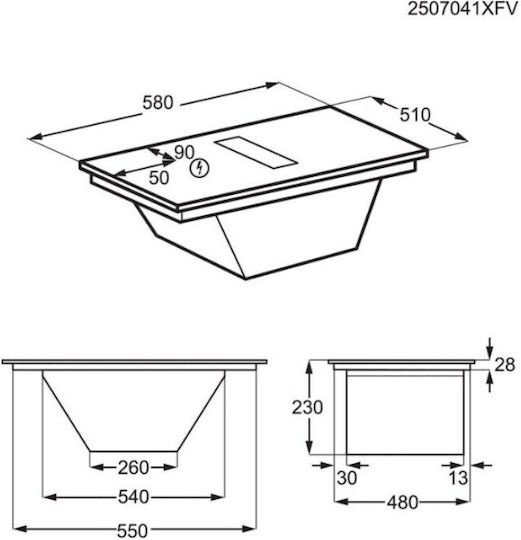 AEG 6000 ExtractorHob Combo Induktion Autonom Kochfeld mit Kapuze & Sperrmodus 58x51cm