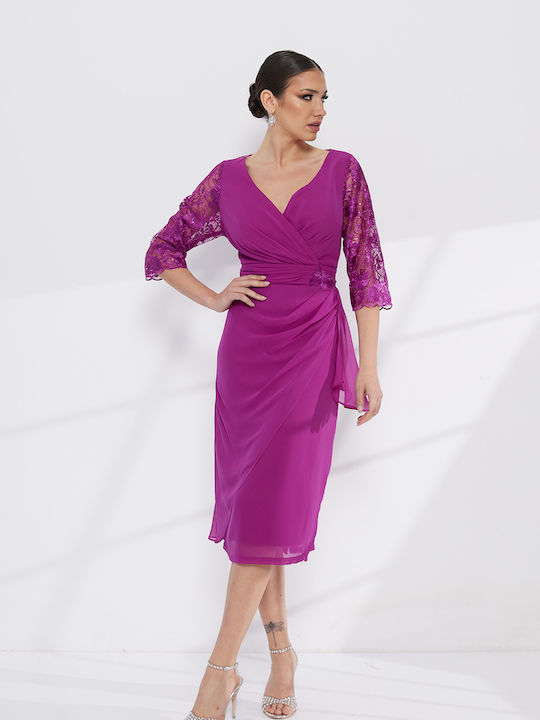 Midi Dress for Wedding / Christening with Lace Purple