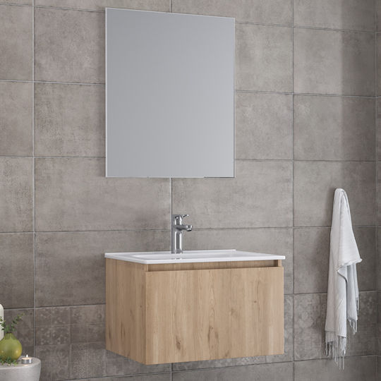 Furnibath Blat cu Lavoar & Oglindă L61xW35xH46cm Nuci