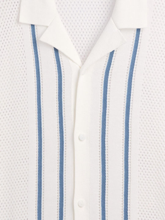 Κοντομάνικο Βαμβακερό Πουκάμισο Ριγέ Off White