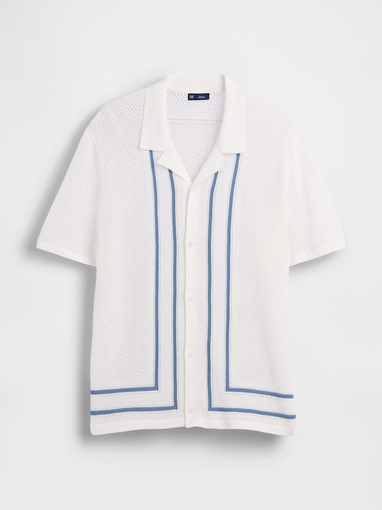 Κοντομάνικο Βαμβακερό Πουκάμισο Ριγέ Off White