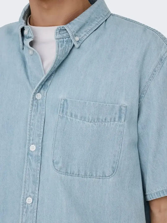Short Sleeve Denim Shirt L.t Blue Denim
