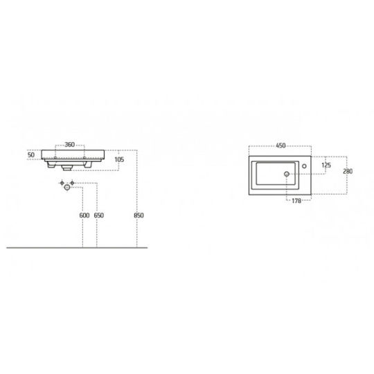 Drop Status 45 Countertop without Sink Glossy Lacquer L43xW25xH50cm White