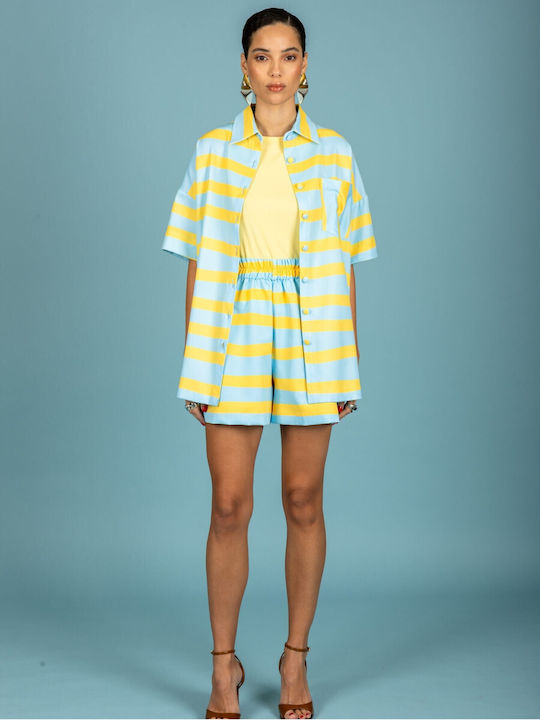 Long Sleeve Women's Shirt Yellow/Light Blue Striped