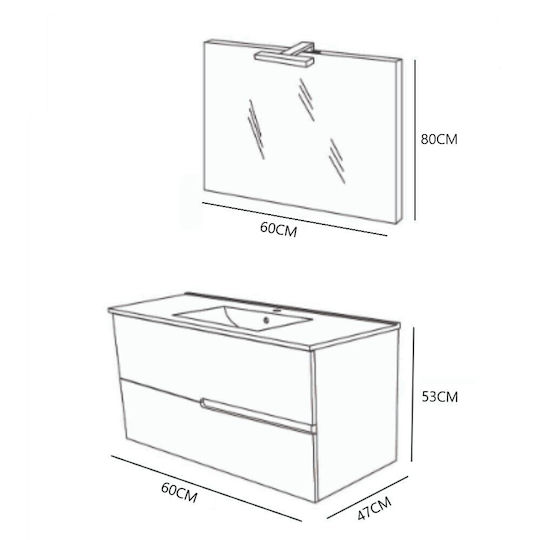 Savinidue Eva Countertop with Sink & Mirror L60xW47xH53cm White