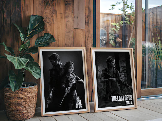Gaming Poster Last Us Joel & Ellie Gm2391 40cm X 50cm Frame Natural Wooden Beige