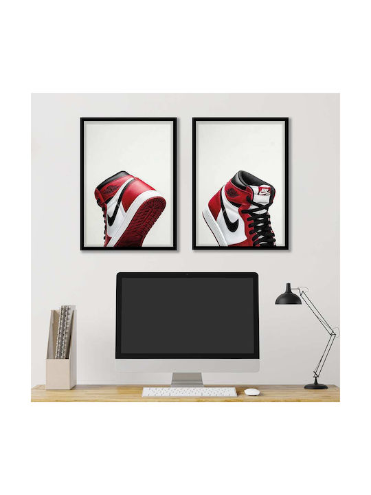 Poster Chicago Air Jordan 1 Snk41a 40cm X 50cm Κορνίζα Φυσικό Ξύλου Μπεζ