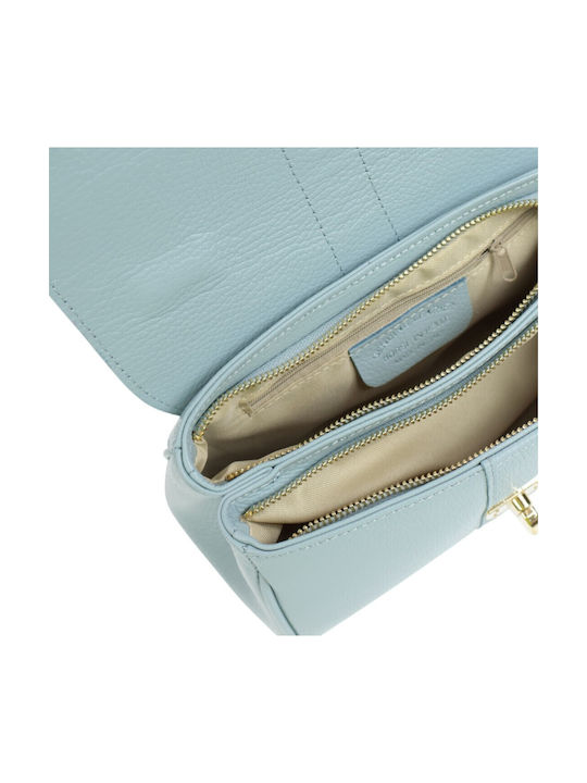 Damen-Ledertasche mit Klappe Light Blue