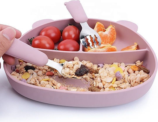 Baby Donkey Feeding Set Made of Silicone with Anti-Slip Base Pink 4pcs