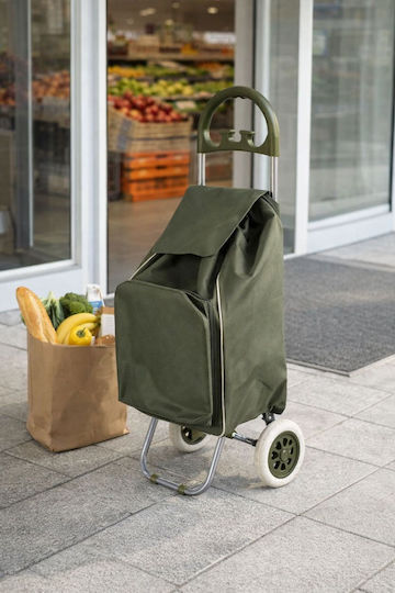 Căruț Textil de Piață Pliabil Verde 40l