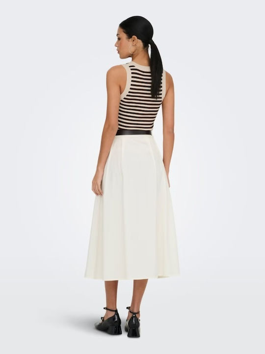 Pleated High Waist Maxi Skirt Ecru