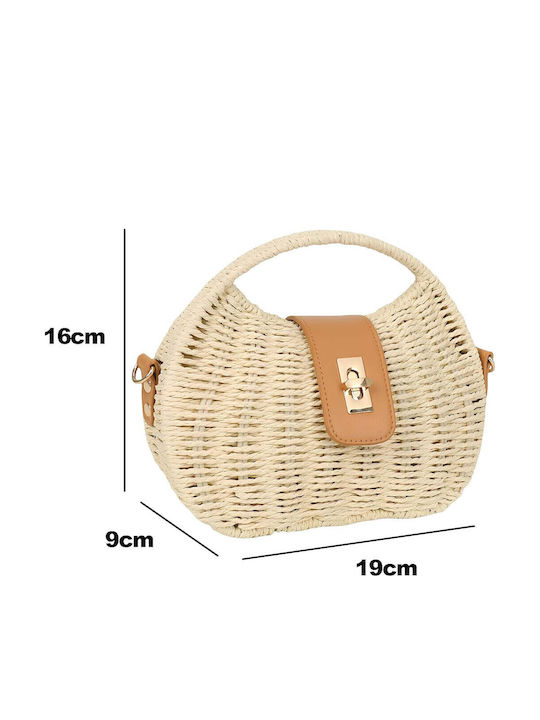 Gallantry Women's Braided Handbag Half-moon Shape Metal Closure Beige