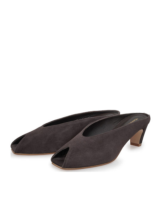 Suede Mules με Χαμηλό Τακούνι σε Καφέ Χρώμα