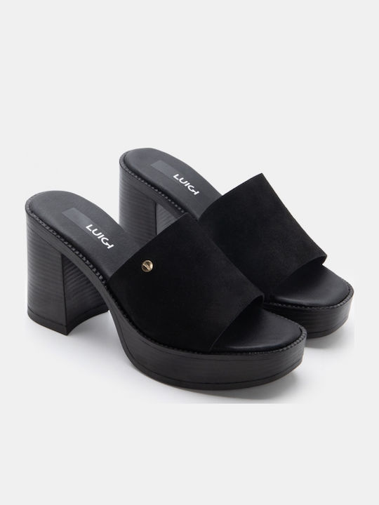 Suede Mules με Ψηλό Τακούνι σε Μαύρο Χρώμα