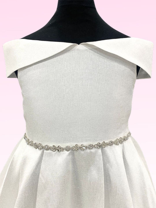Girls Satin Dress Off White
