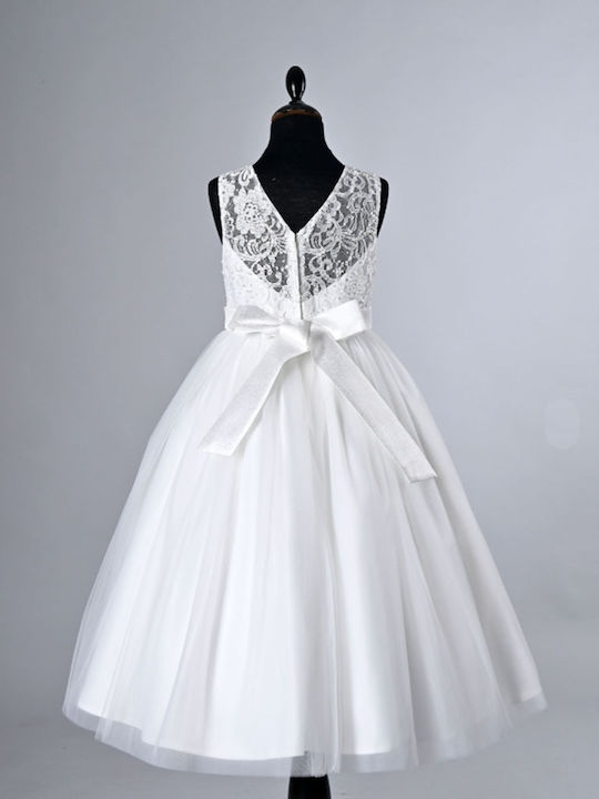 Girls Satin Dress Off-white