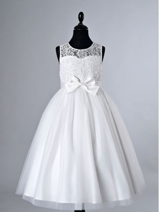 Girls Satin Dress Off-white