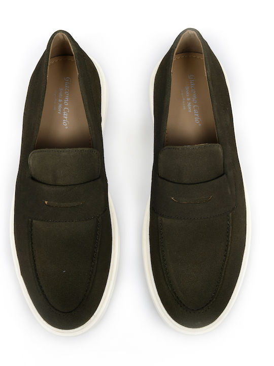 Leather Men's Loafers In Green Colour LL Z-511 Leather