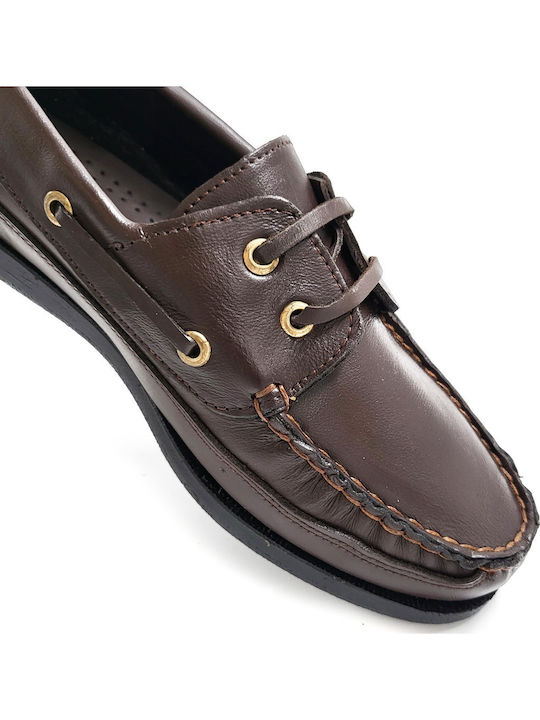 Leather Men's Boat Shoes In Brown Color