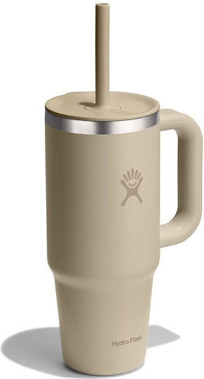 Hydro Flask Handled Tumbler Θερμός Ανοξείδωτο 710ml Oat με Καλαμάκι και Λαβή