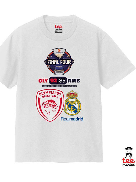 Olympiacos B.c Euroleague Final 4 2025-26 Λευκο Κλασικό T-shirt Διπλής Ραφής Χωρίς Πλευρικές Ραφές 100% Βαμβάκι Vegan & Oeko-tex Πιστοποιημένο