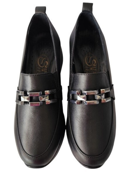 Δερμάτινα Γυναικεία Loafers σε Μαύρο Χρώμα