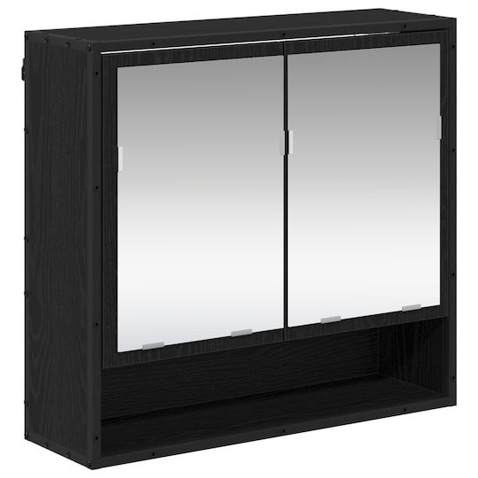 vidaXL Πάγκος με Νιπτήρα, Καθρέπτη & Στήλη Μ35xΒ37.5xΥ100cm Μαύρη Οξυά