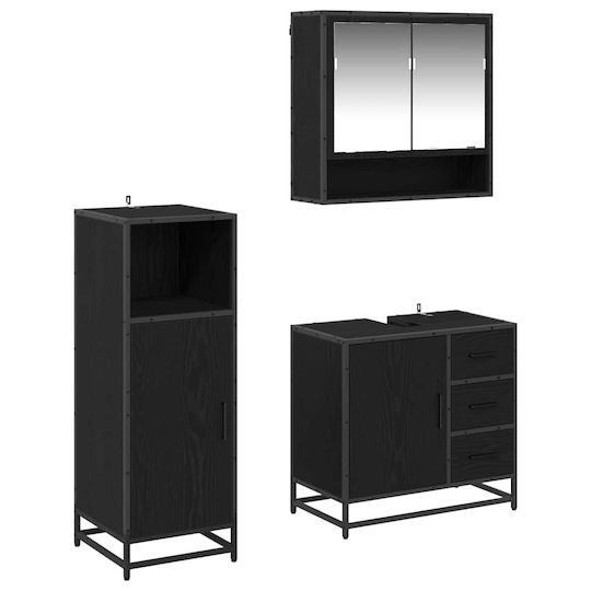 vidaXL Шкаф без Мивка със Огледало Д35xШ37.5xВ100см Black Beech