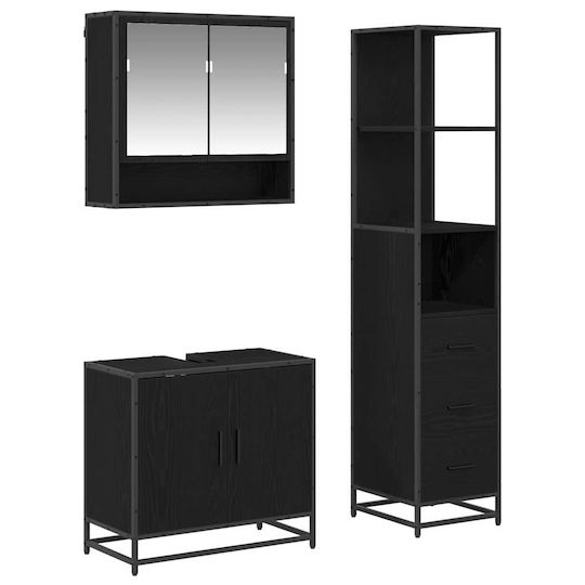 vidaXL Waschtisch mit Waschbecken, Spiegel & Säule L35xB37.5xH100cm Black Beech