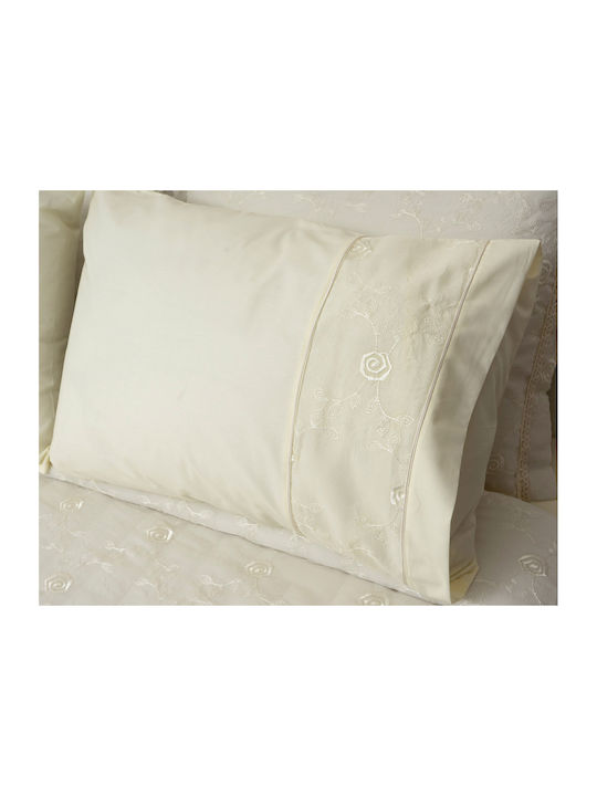 Viopros Super-Double Bed Sheets Set 240x260cm Ecru 4 Pieces