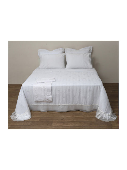 Viopros Set Bed Sheets Super King 240x260cm White 4 Pieces