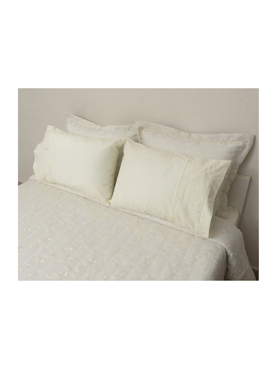 Viopros Super-Double Bed Sheets Set 240x260cm Ecru 4 Pieces