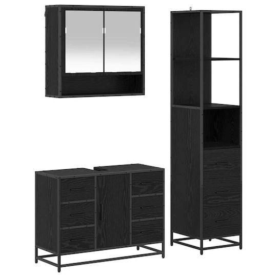 vidaXL Blat cu Lavoar, Oglindă & Coloană L35xW37.5xH100cm Black Beech