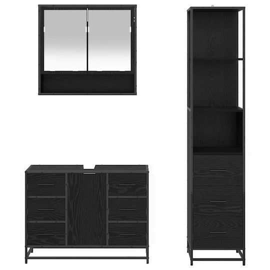 vidaXL Countertop with Sink, Mirror & Column L35xW37.5xH100cm Black Beech