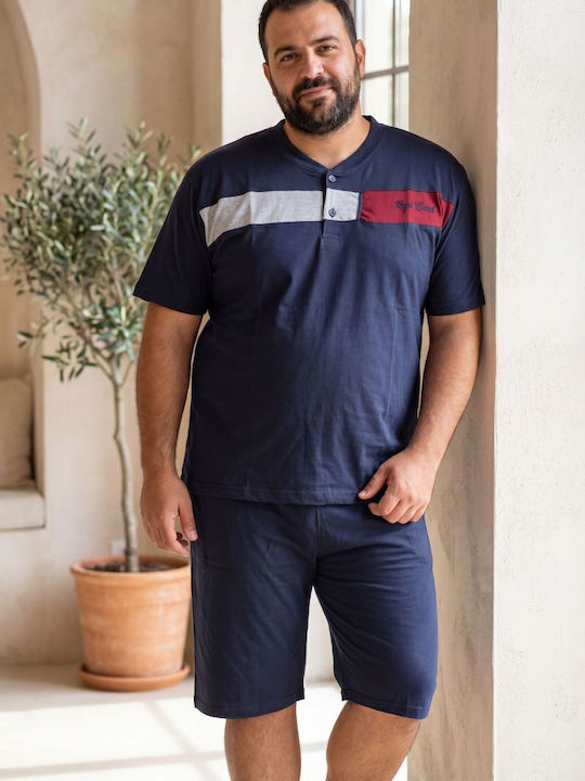 Rimoli Plus Size Καλοκαιρινή Ανδρική Πιτζάμα Μπλε Σκουρο