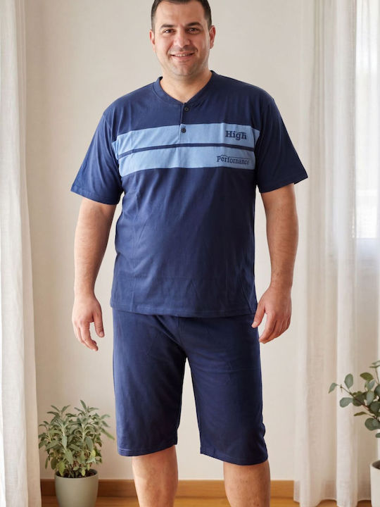 Rimoli Plus Size Καλοκαιρινή Ανδρική Πιτζάμα Μπλε Ραφ