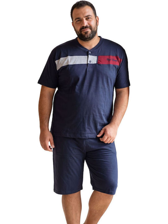 Rimoli Plus Size Καλοκαιρινή Ανδρική Πιτζάμα Μπλε Σκουρο