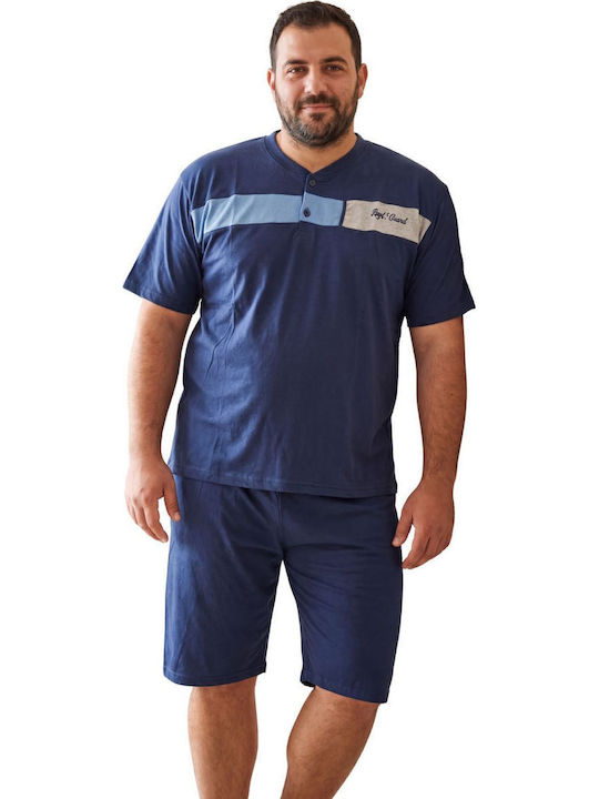 Rimoli Plus Size Καλοκαιρινή Ανδρική Πιτζάμα Μπλε Ραφ