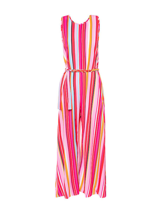 Women's Sleeveless Jumpsuit Red Light Blue Fuchsia