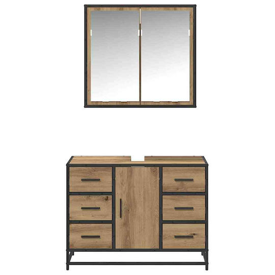 vidaXL Countertop with Sink, Mirror & Column L80xW33xH60cm Coffee