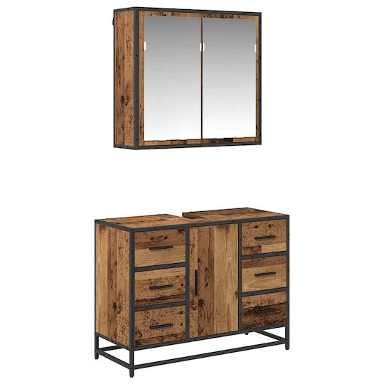 vidaXL Countertop with Sink, Mirror & Column L80xW33xH60cm Coffee