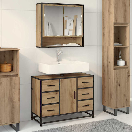vidaXL Countertop with Sink, Mirror & Column L80xW33xH60cm Coffee