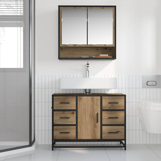vidaXL Countertop with Sink, Mirror & Column L80xW33xH60cm Coffee