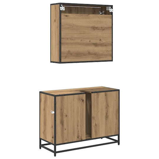 vidaXL Countertop with Sink, Mirror & Column L80xW33xH60cm Coffee