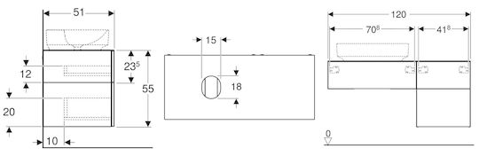 Geberit VariForm Πάγκος χωρίς Νιπτήρα Μ120xΒ51xΥ55cm Κερασί