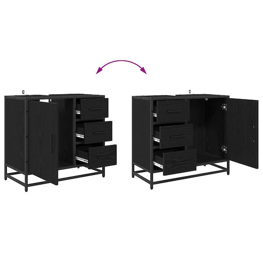vidaXL Blat cu Lavoar, Oglindă & Coloană L65xW33xH60cm Black Oak