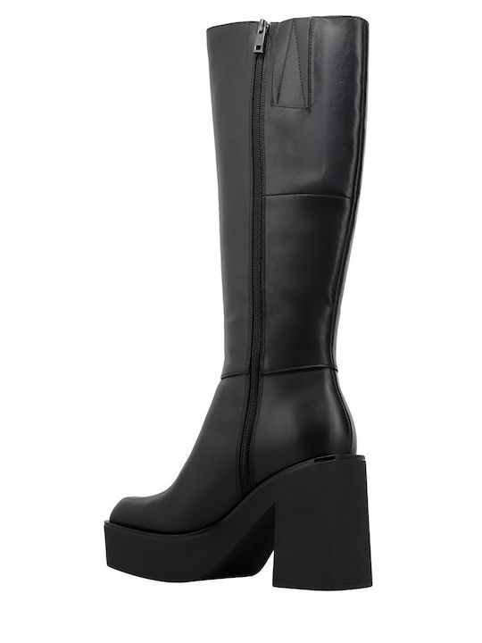 Leather Women's Boots with High Heel Black